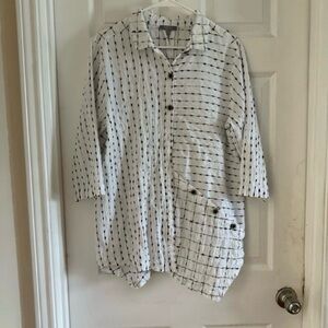 Habitat asymmetrical mixed stripes artsy boho art to wear Cotton blend shirt